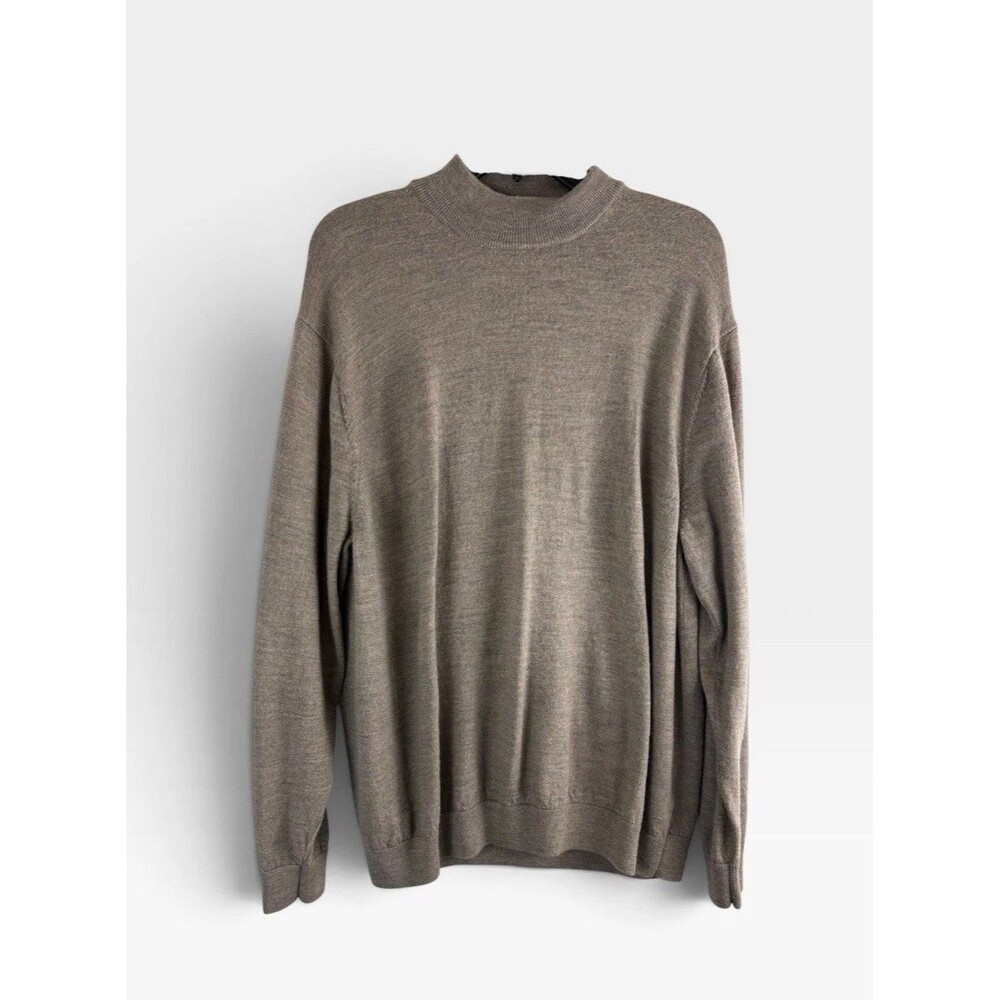 Turnbury Mens Sweater Size 2XL Mock neck Knit Fine Wool Long Sleeve Taupe Brown